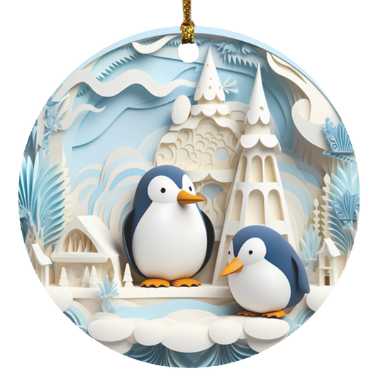 Playful Penguin Forest: 2.75” Circle Ornament