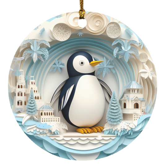 Playful Penguin Elegance: 2.75” Circle Ornament
