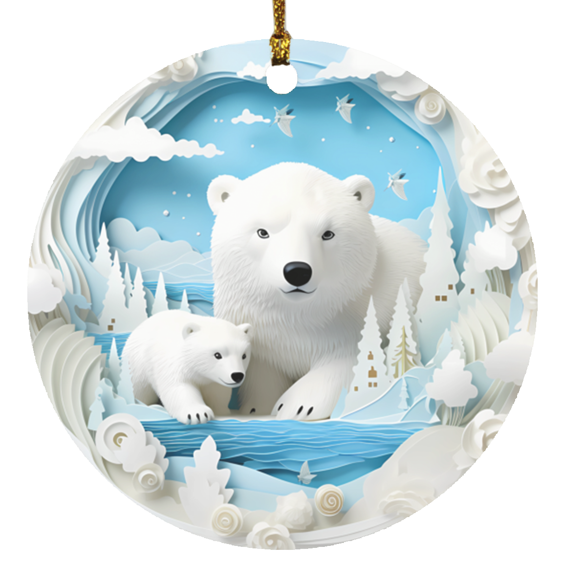 Polar Bear and Cub Circle Ornament