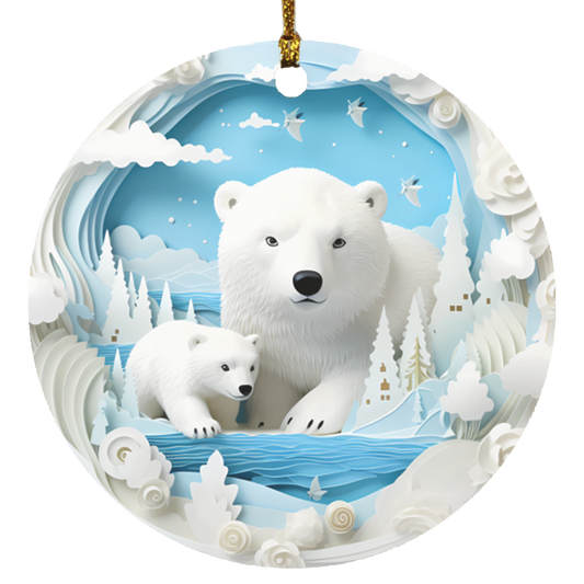 Polar Bear and Cub Circle Ornament