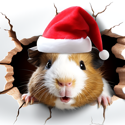 Joyful Escape: Christmas Guinea Pig Breaking Out of Mug